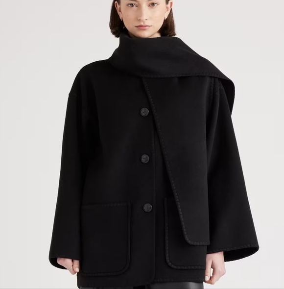 Quince Double Faced Merino Wool Scarf Coat - black
